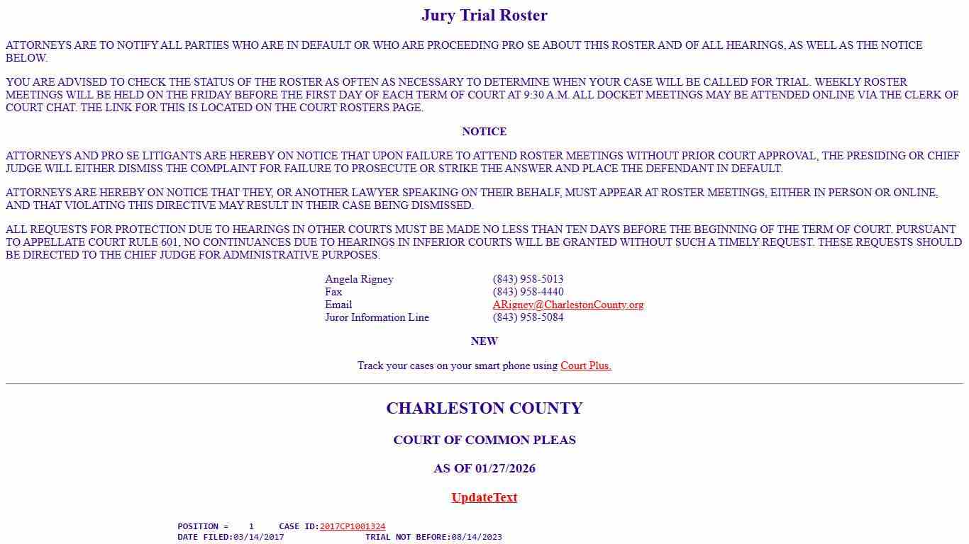 CASES ON JURY TRIAL ROSTER